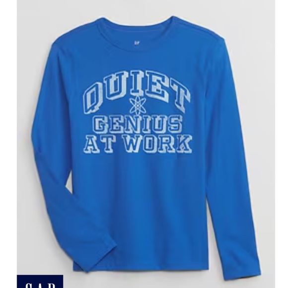 GAP Kids Long Sleeve %100 Cotton Blue T Shirt Quiet Genius at Work Science Shirt - Picture 1 of 2